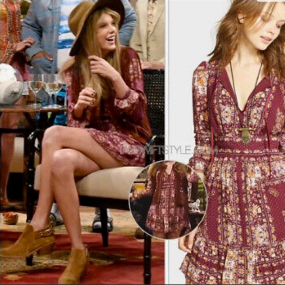 NWOT Free People Bridgette Mini Dress Berry Combo as seen on Taylor Swift- Small